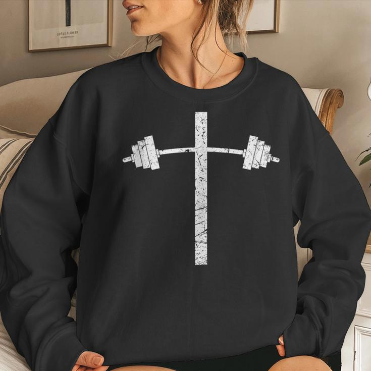 Barbell Dumbbell Cross Christian Jesus Gym Workout Lifting Women Sweatshirt Gifts for Her