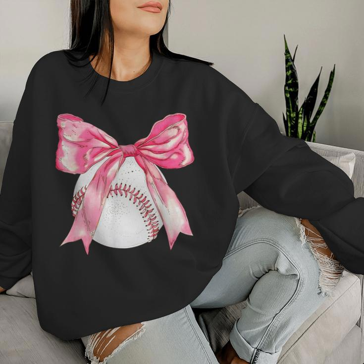 Baseball Mom Coquette Pink Bow Baseball Mama Women Sweatshirt Gifts for Her