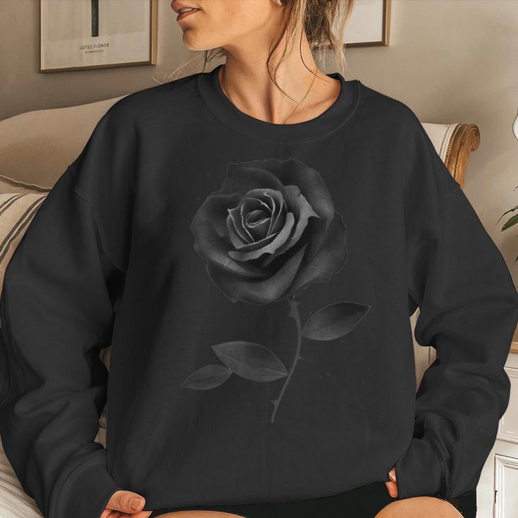 Beautiful Black Rose Flower Silhouette Women Sweatshirt Gifts for Her