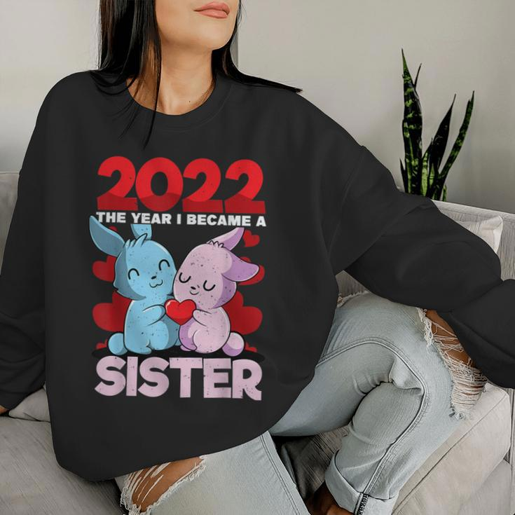 Becoming A Sister 2022 Bunny Baby Sibling Announcement Women Sweatshirt Gifts for Her