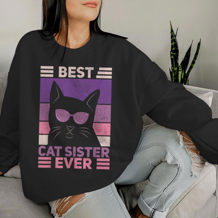 Best Cat Sister Ever Cat Lover Black Cat Themed Women Sweatshirt Gifts for Her