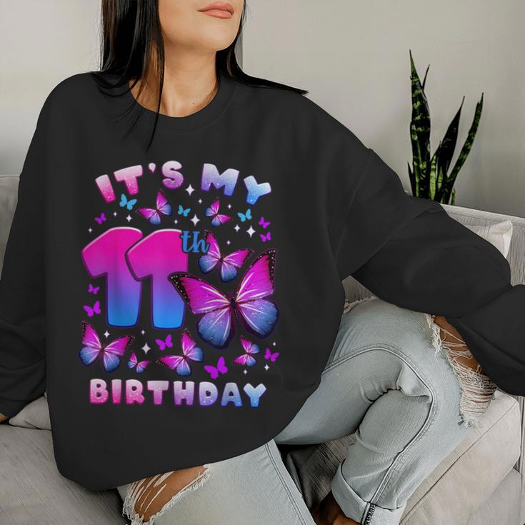 Birthday Girl 11 Year Old Butterfly Number 11 Women Sweatshirt Gifts for Her