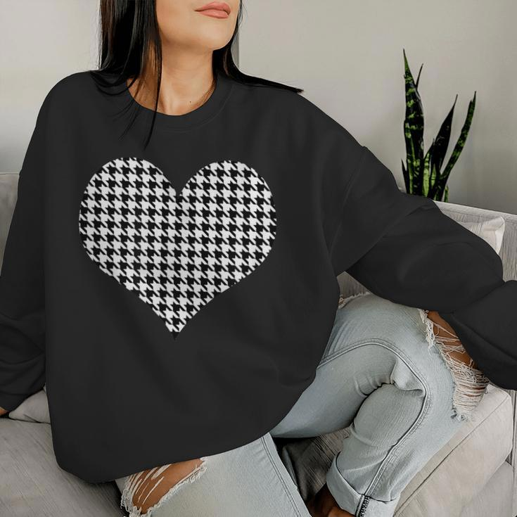 Black White Houndstooth Pattern Heart Girls Women Sweatshirt Gifts for Her