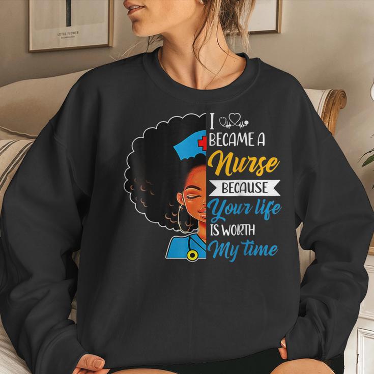 Black Woman Nurse Afro Retro Cool Black History Month Women Sweatshirt Gifts for Her