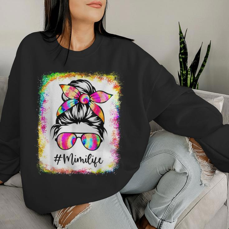 Bleached Mimi Life Messy Bun Tie Dye Glasses Mother's Day Women Sweatshirt Gifts for Her