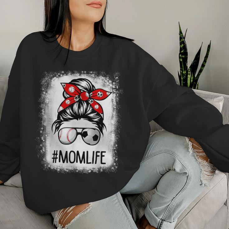 Bleached Mom Life Soccer Messy Bun Baseball Game Day Women Sweatshirt Gifts for Her