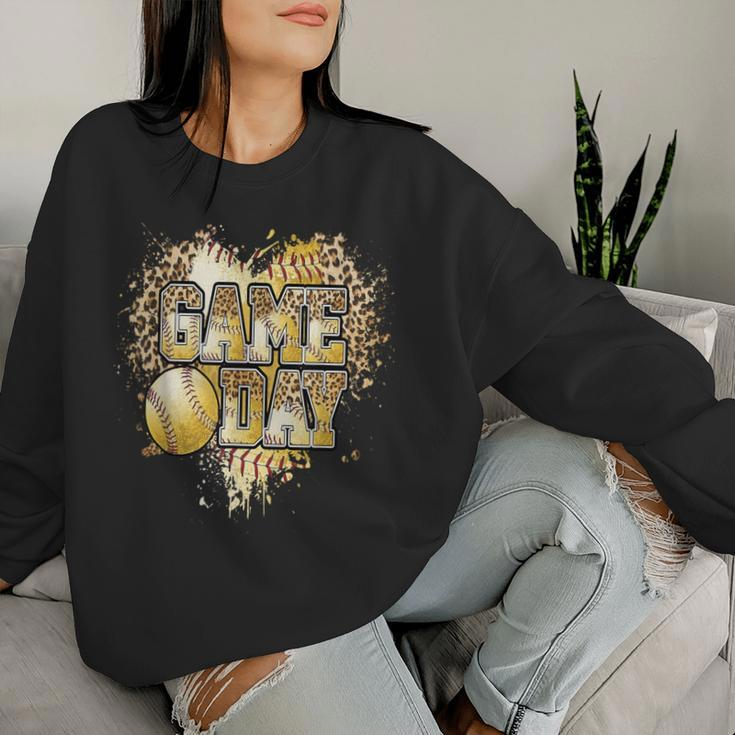 Bleached Softball Game Day Vibes Leopard Heart Headband Mom Women Sweatshirt Gifts for Her