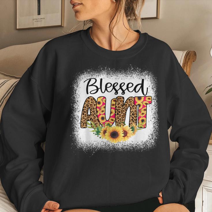 Blessed Aunt Bleached Cheetah Print Sunflowers Auntie Women Sweatshirt Gifts for Her