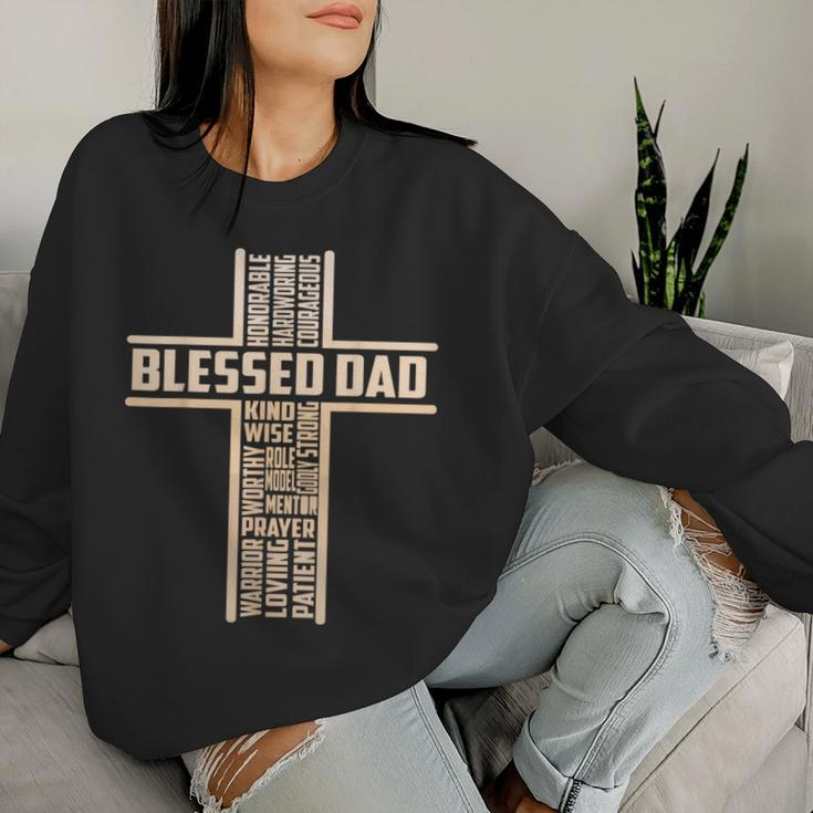 Blessed Dad Fathers Day Cross Christian Papa Pop Husband Women Sweatshirt Gifts for Her