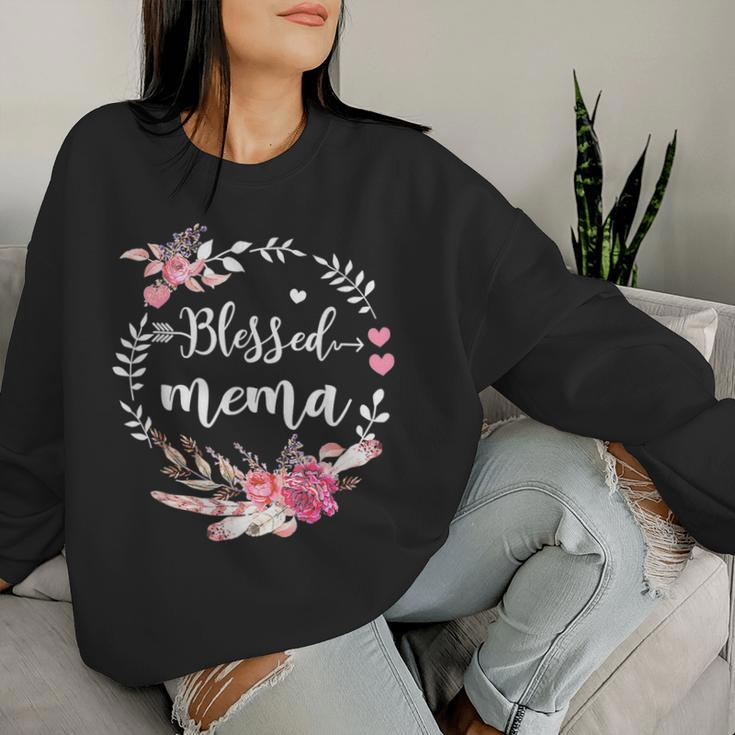 Blessed Mema Thanksgiving Floral Mother's Day Women Sweatshirt Gifts for Her