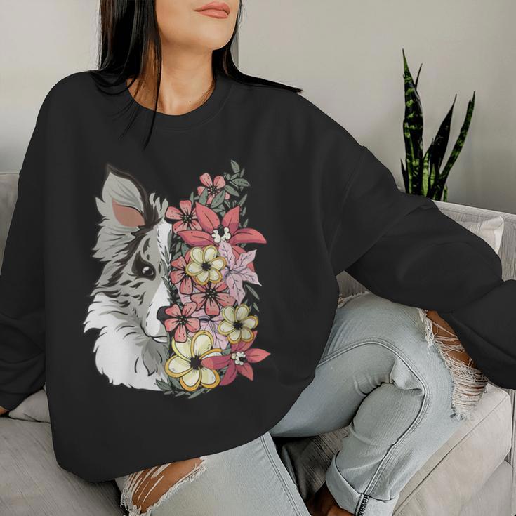 Border Collie Blue Merle Con Flores Cuello Sudadera Mujer Regalos para ella