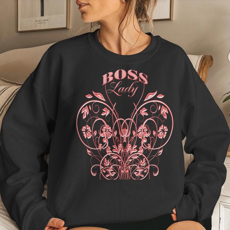 Boss Lady Pink Floral Butterfly Swirl Women Sweatshirt Gifts for Her