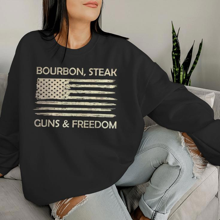Bourbon Steak Guns & Freedom Usa American Flag Whiskey Women Sweatshirt Gifts for Her