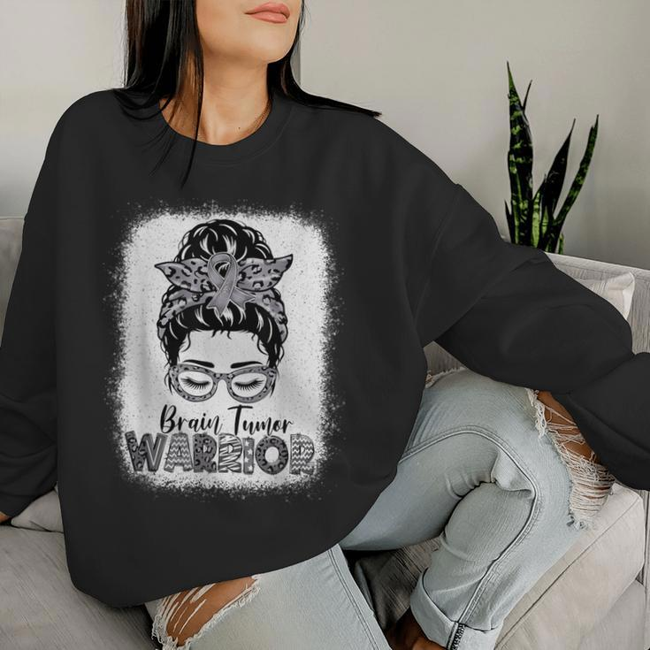 Brain Tumor Warrior Messy Bun Brain Tumor Awareness Women Sweatshirt Gifts for Her