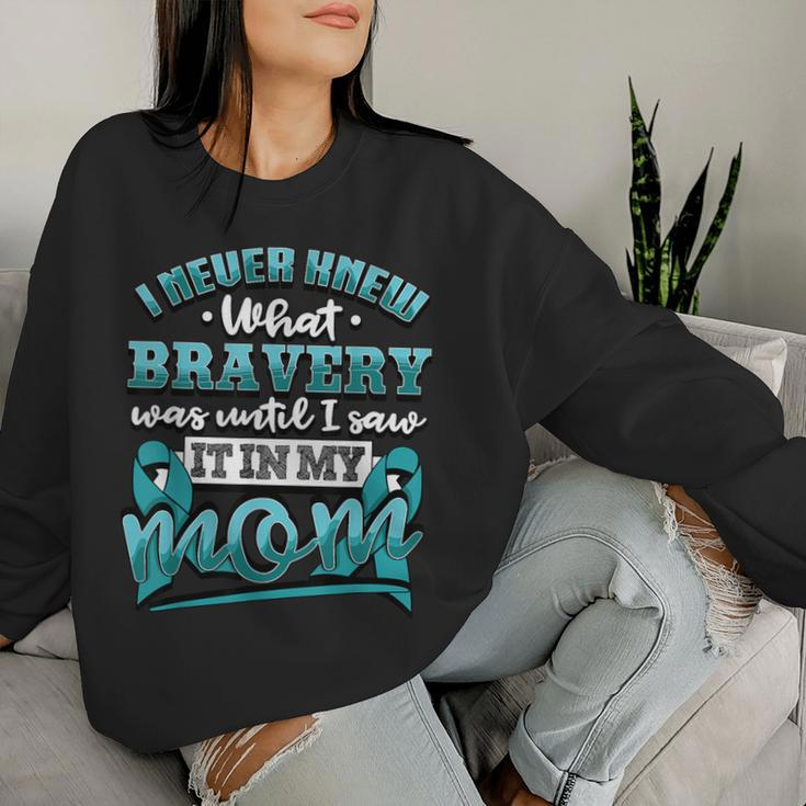Bravery In My Mom Ovarian Cancer Awareness Ribbon Women Sweatshirt Gifts for Her