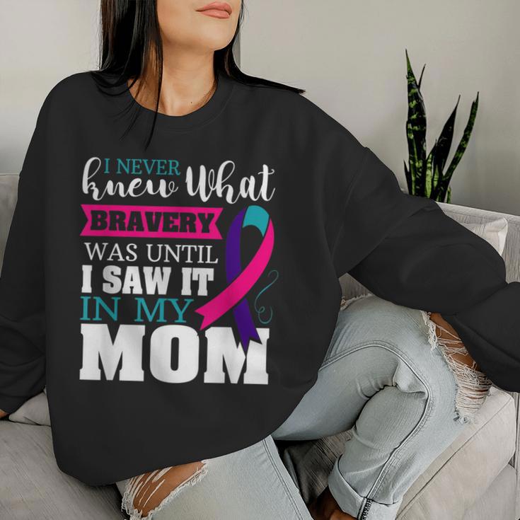 Bravery Mom Thyroid Cancer Awareness Ribbon Women Sweatshirt Gifts for Her