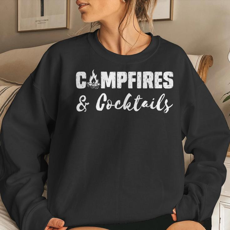 Campfires And Cocktails Bonfire Camping Campfire Women Sweatshirt Gifts for Her