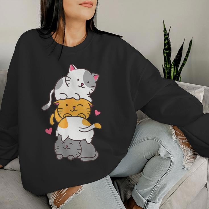 Cat Cute Kitty Pile Cats Anime Kawaii Neko Girls Women Sweatshirt Gifts for Her