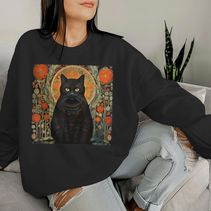 Cat Lover Cat Art Cat With Flowers Floral Cat Women Sweatshirt Gifts for Her