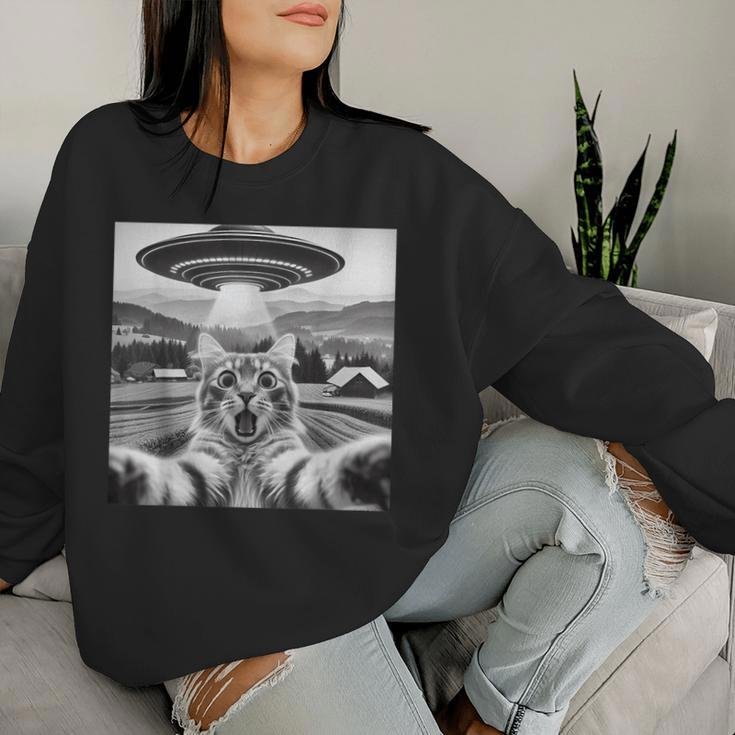 Cat Selfie With Alien Ufo Cat For Kid Women Sweatshirt Gifts for Her