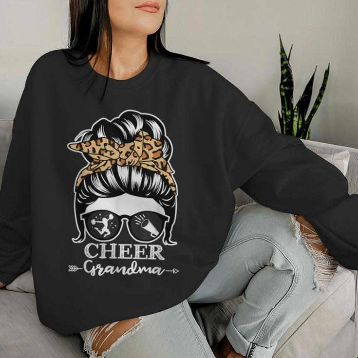 Cheer Grandma Messy Bun Hair Cheerleader Leopard Women Sweatshirt Gifts for Her