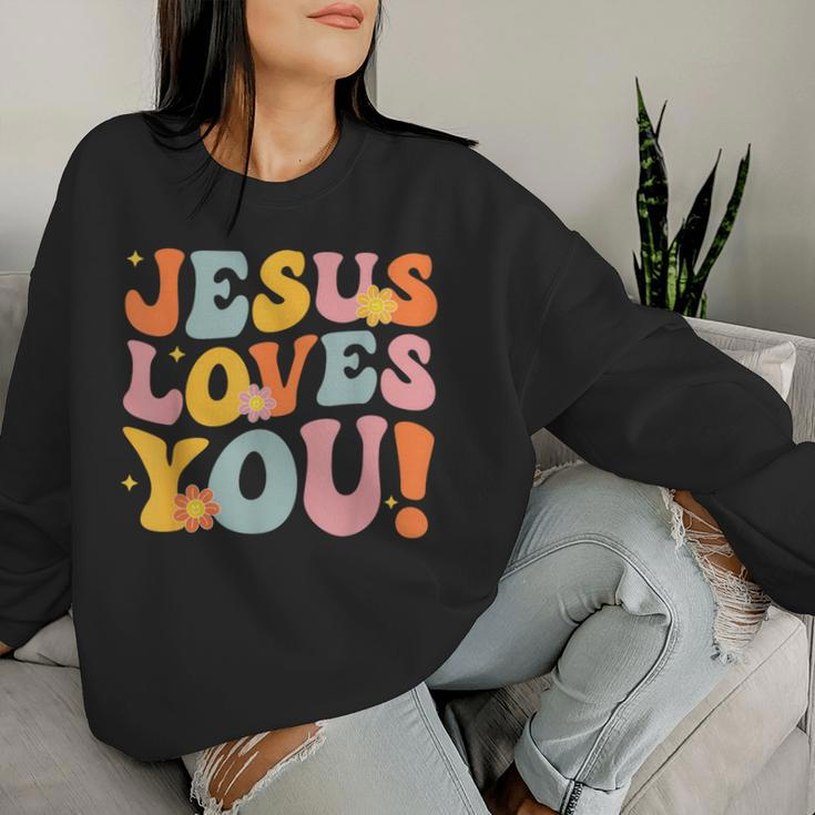 Christian Jesus Loves You Groovy Vintage Cute Kid Boy Girl Women Sweatshirt Gifts for Her