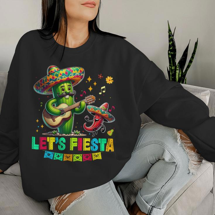 Cinco De Mayo Let's Fiesta Cactus Sombrero Hat Women Sweatshirt Gifts for Her