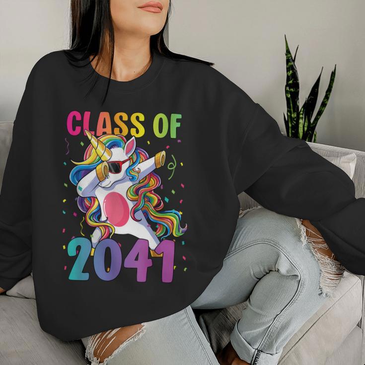 Class Of 2041 Girls Dabbing Unicorn Grow With Me Women Sweatshirt Gifts for Her