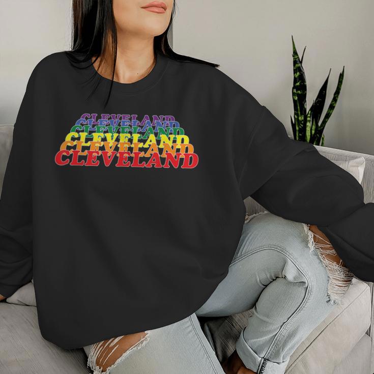 Cleveland City Gay Pride Rainbow Word Women Sweatshirt Gifts for Her