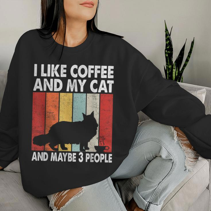 I Like Coffee And My Cat Maybe 3 People Vintage Maine Coon Women Sweatshirt Gifts for Her