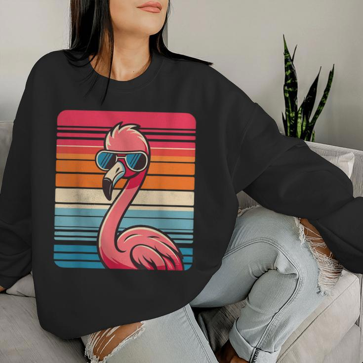 Cool Retro Flamingo In Sunglasses 70S 80S 90S Flamingo Women Sweatshirt Gifts for Her