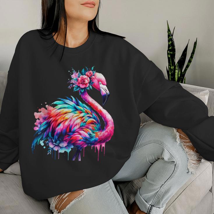 Coole Batikkunst Mit Tiermotiv Flamingoogelgeist Sweatshirt Frauen Geschenke für Sie