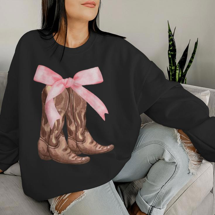 Coquette Pink Bow Cowboy Boots Cute Y2k N Girls Women Women Sweatshirt Gifts for Her
