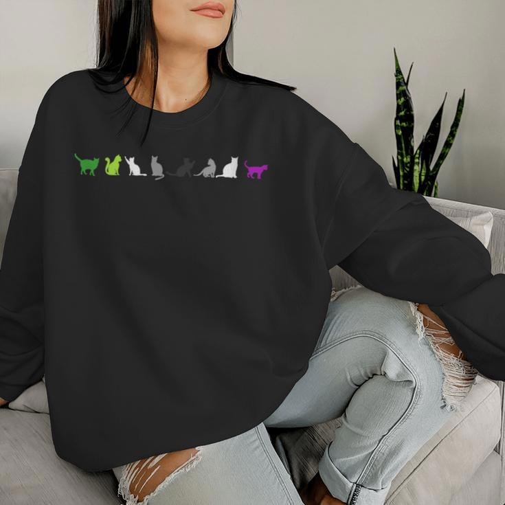 Cute Aroace Pride Cat Lgbtq Aro Ace Boho Aromantic Asexual Women Sweatshirt Gifts for Her