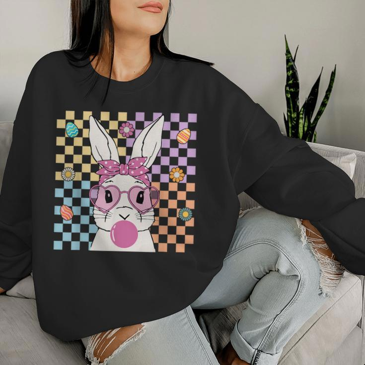 Cute Bunny With Bandana Bubblegum Retro Groovy Easter Day Women Sweatshirt Gifts for Her
