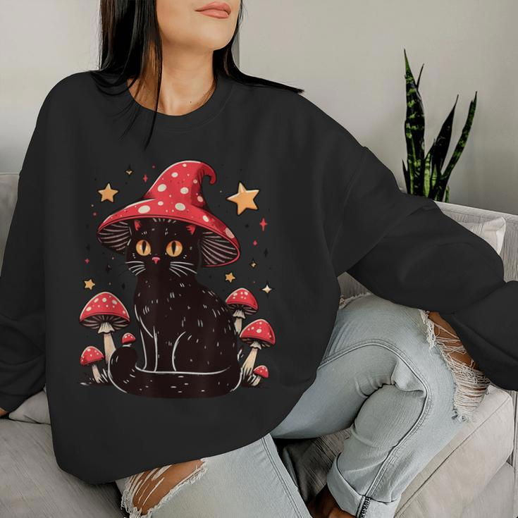 Cute Cottagcore Cat Mushroom Hat Kawaii Vintage Aesthetic Women Sweatshirt Gifts for Her