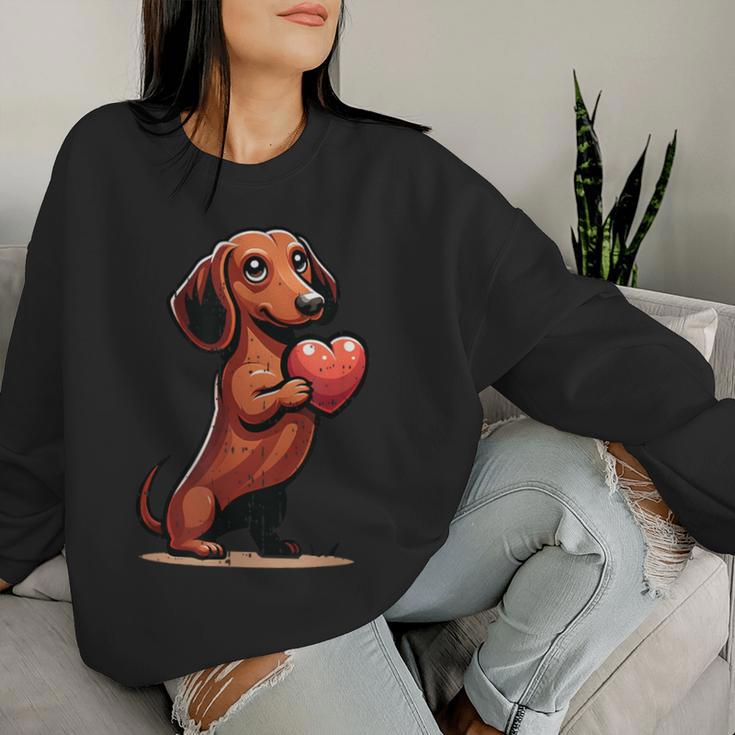 Cute Dachshund Valentines Day Heart Lover Dog Mom Dad Women Women Sweatshirt Gifts for Her