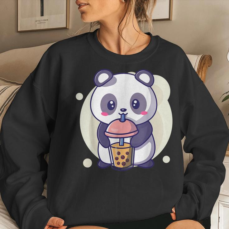 Cute Kawaii Panda Drinks Boba Bubble Tea Kawaii Aesthetic Women Sweatshirt Gifts for Her