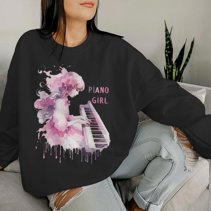 Cute Watercolor Piano Girl Pianist Keyboard Musician Music Women Sweatshirt Gifts for Her
