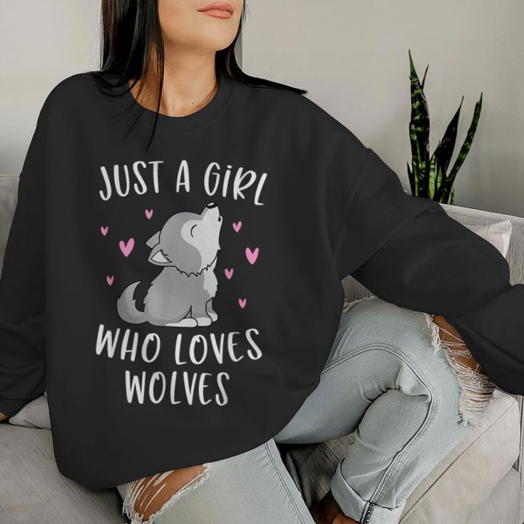 Cute Wolf For Girls Just A Girl Who Loves Wolves Women Sweatshirt Gifts for Her