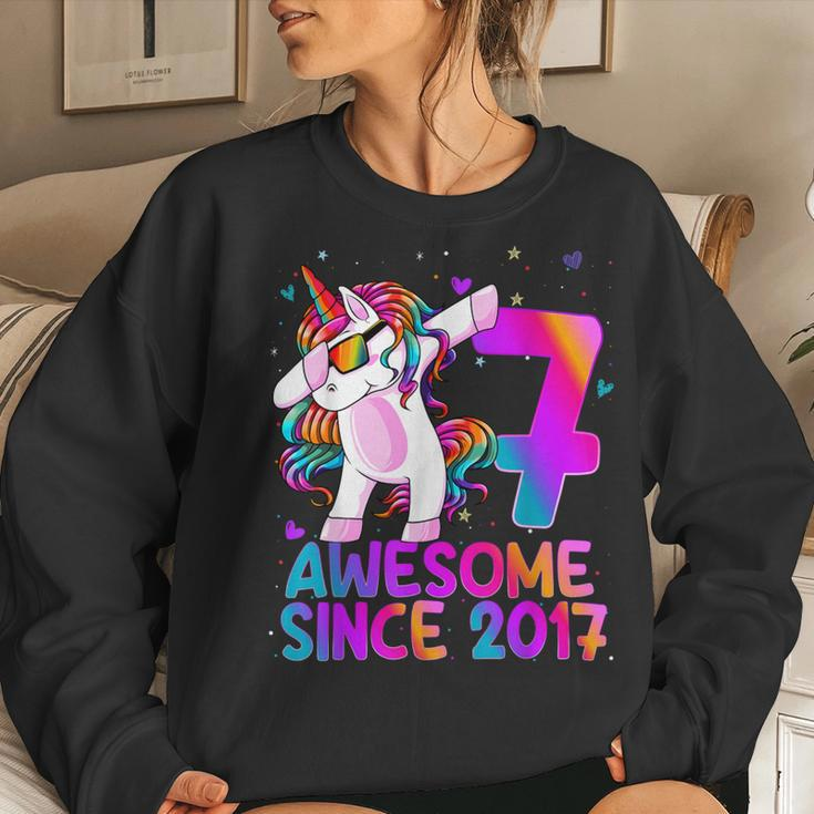 Dabbing Unicorn 7 Year Old 7Th Birthday Girl Unicorn Party Women Sweatshirt Gifts for Her