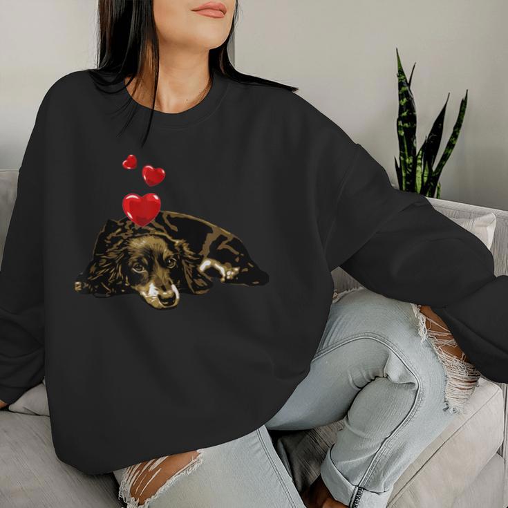 Dachshund Dog With Heartintage Dog Motif Women's Sweatshirt Frauen Geschenke für Sie