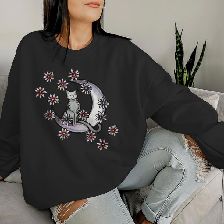 Daisy Flowers Moon Cat Witchy Cats Women Sweatshirt Gifts for Her