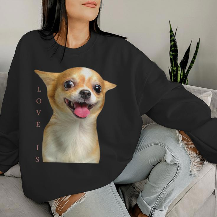 Damen Chihuahua- Für Hunde Mama Papa Liebe Haustier Welpe ChiuauahaMit-Ausschnitt Sweatshirt Frauen Geschenke für Sie