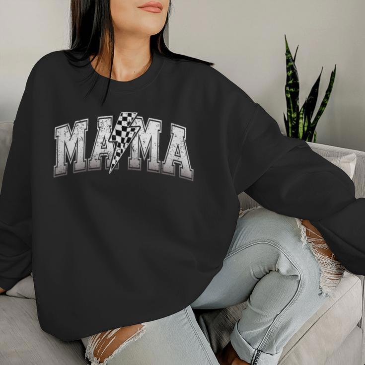 Damen Lustig Kariert Mama Schwarz Weiß Geschenk Frauen Mit-Ausschnitt Sweatshirt Frauen Geschenke für Sie