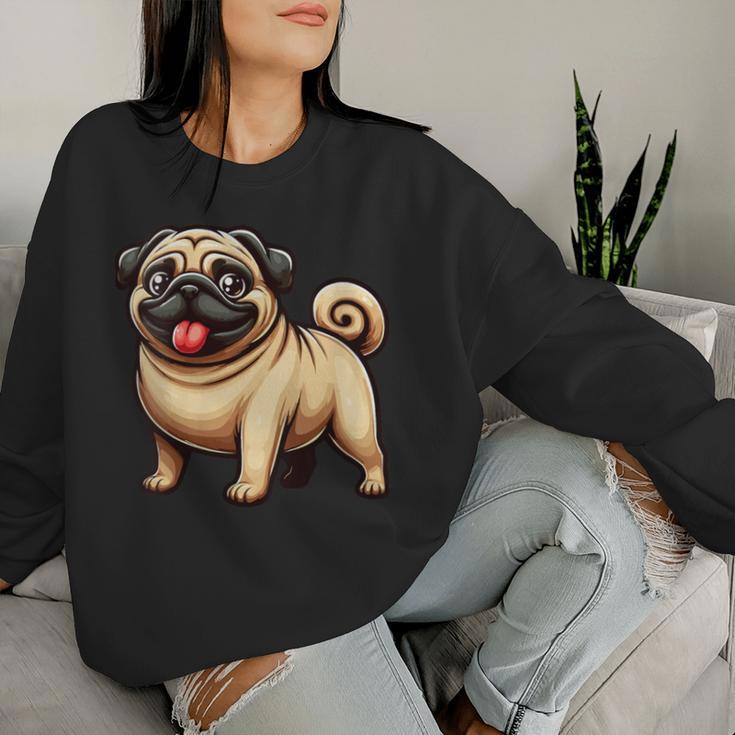 Damen Lustiger Mops Hund Niedlicher Mops Mama Mops Papa Lustiger Mops Mit-Ausschnitt Sweatshirt Frauen Geschenke für Sie