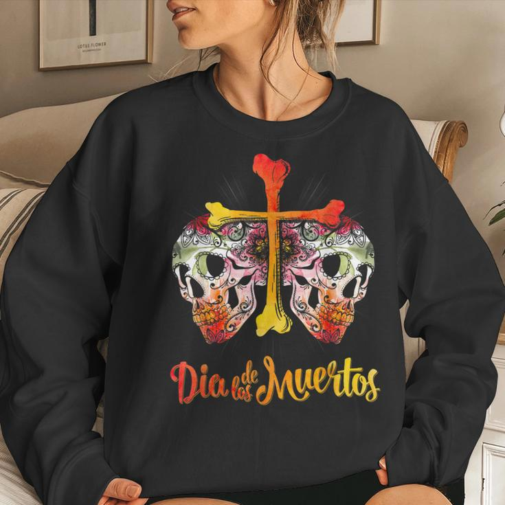 Day Of The Dead Cross Bones Sugar Skull Flower Women Sweatshirt Gifts for Her