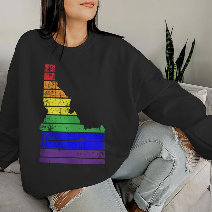 Distressed State Of Idaho Lgbt Rainbow Gay Pride Women Sweatshirt Gifts for Her