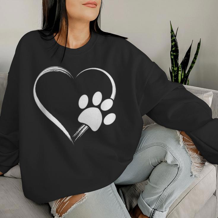 Dog Paw Print Heart For Mom For Dad Women Sweatshirt Gifts for Her