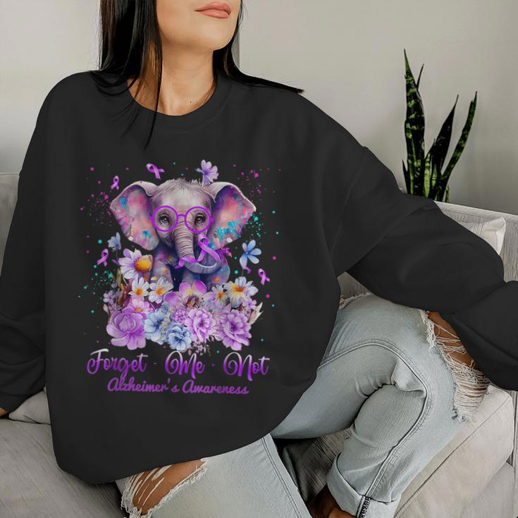 Elephant Flower Forget Me Not Alzheimer's Awareness Month Women Sweatshirt Gifts for Her